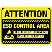 5S SUPPLIES Attention ESD Control Area black background 36in Diameter Non Slip Floor Sign FS-ESDBLK-36